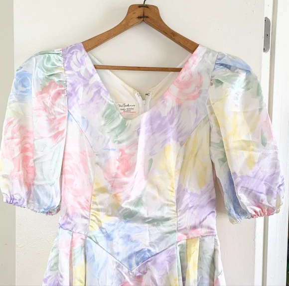 Handmade OOAK Vintage Floral Pastel Impressionist Maxi Dress - Picture 7 of 15